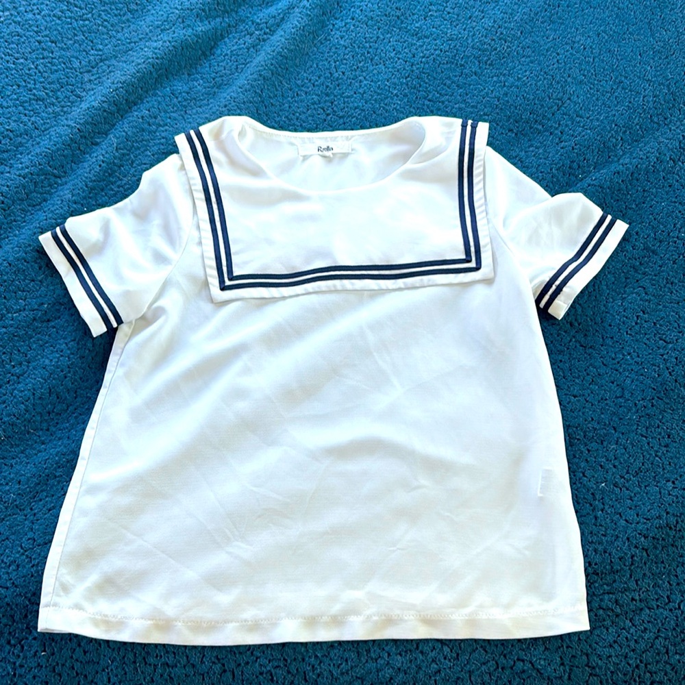 Sailor light white rayon top with blue detail
